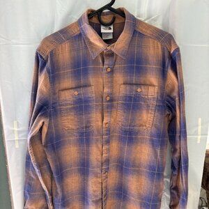 NORTH FACE MEN'S ARROYO LIGHTWEIGHT FLANNEL SHIRT IN ORANGE/PURPLE PLAID PATTERN